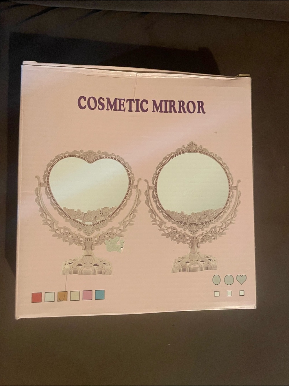 Cosmetic Heart & Round Vanity Mirror - Pink Box- Gold Color